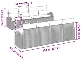 Conjunto de Sofás de Jardim 9 Peças com Almofadas Cinzas de Rattan Sin