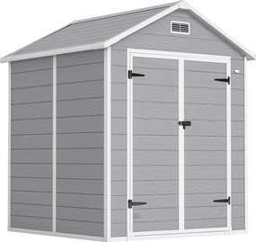 Abrigo de Jardim em Resina 182x151x219 cm com Piso Janela Ventilação Portas Duplas Cinzento