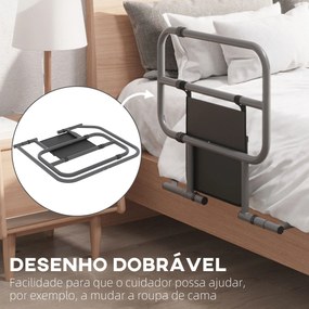 Grade para Cama Adulto Guarda de Segurança para Cama Dobrável com Bolso de Armazenamento 71x61x86-104 cm Cinza