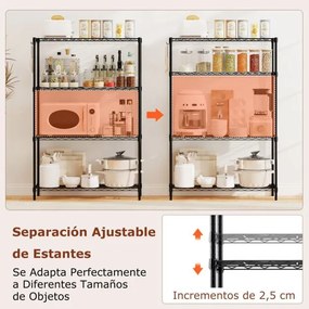 Estante metálica ajustável 91 x 35 x 138,5 cm de 4 níveis com grelha de arame com capacidade para 452 kg para casa, cozinha, garagem, escritório Preta