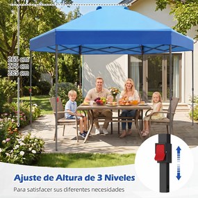 Tenda Dobrável de Jardim Hexagonal, 361,5 x 361,5 x 265 cm, Altura Regulável, Azul
