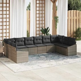 vidaXL Conjunto de Jantar de Jardim de 10 Peças com Almofadas Cinza de Rattan Sintético