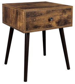 Mesa de cabeceira VASAGLE, mesa lateral, mesa lateral para sofá com gaveta e pernas cônicas, estilo retrô, marrom rústico LET176B01