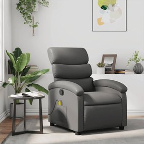 Poltrona de massagens reclinável couro artificial cinzento