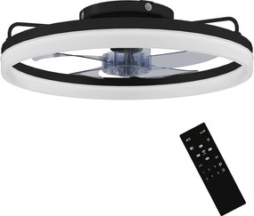 HOMCOM Ventoinha de Teto com Luz LED 40 W Motor DC Reversível Comando Remoto 6 Velocidades 3 Cores Temporizador Preto | Aosom Portugal