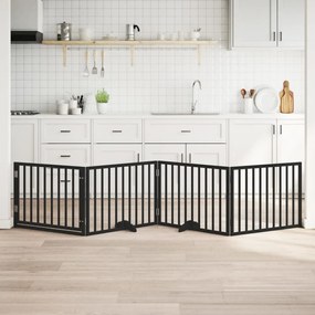 vidaXL Portão p/ cães com porta dobrável 4 painéis 320 cm álamo preto