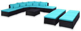 vidaXL Conjunto lounge de jardim c/ almofadões 9 pcs vime PE azul