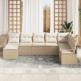 Conjunto de sofá de jardim de 8 peças com almofadas bege de Poliratan