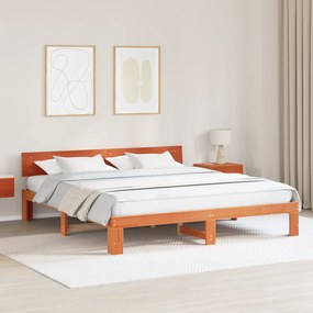 vidaXL Estrado de Cama com Cabeceira castanha encerada 200x200 cm Madeira de Pinho Maciço