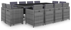 vidaXL 13 pcs conjunto jantar exterior c/ almofadões vime PE antracite