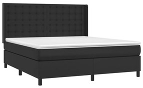 Cama box spring c/ colchão/LED 180x200cm couro artificial preto