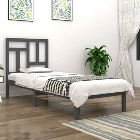 Estrutura de cama solteiro 90x190 cm madeira maciça cinza