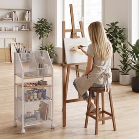 Carrinho de Arrumação, 37 x 26 x 84 cm, 2 Gavetas e Rodas com Travão, Branco
