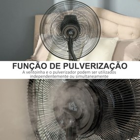 HOMCOM Ventoinha Nebulizadora 90W com Oscilação Controlo Remoto 5 Lâminas Depósito de Água 3,1L 3 Velocidades Temporizador e Rodas 44,5x44,5x135 cm Preto