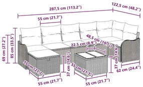 Conjunto de Sofá de Jardim de 8 Peças com Almofadas Preto Rattan PE