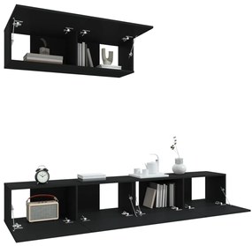 Conjunto móveis de TV 3 pcs madeira processada preto