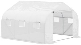 Outsunny Estufa Tipo Túnel 350x300x200 cm com Porta Enrolável 6 Janelas Estufa para Cultivo de Plantas Verduras Branco