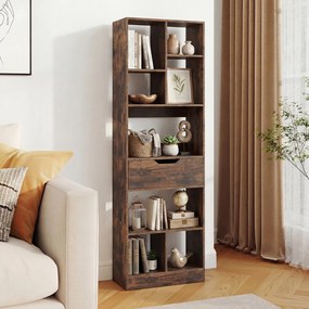 Estante Livreira Industrial, 50 x 24 x 155 cm, 8 Compartimentos e Gaveta, Castanho