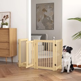 Barreira de Segurança 204x36x75 cm para Cães em Madeira Dobrável para Escadas e Portas para Cães Pequenos e Médios de 4 Painéis Madeira