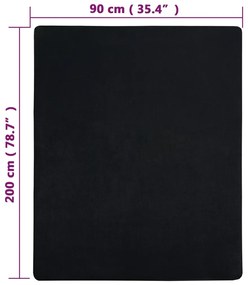 Lençóis ajustáveis 2 pcs 90x200 cm algodão jersey preto
