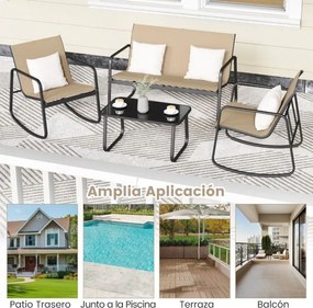 Conjunto de móveis de jardim de 4 peças com suave movimento de baloiço para terraço castanho