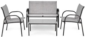 Conjunto de 4 móveis de jardim com mesa de centro de vidro - marrom