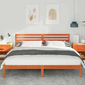 Estrutura da Cama com cabeceira Castanho-mel 200 x 200 cm