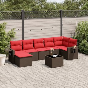 vidaXL 8 pcs conjunto sofás de jardim c/ almofadões vime PE castanho