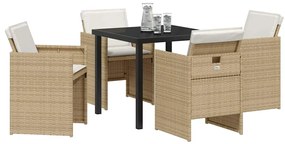 Conjunto de Jantar de Jardim com 5 peças e almofadas bege em rattan si