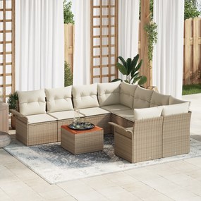 Conjunto de Sofá de Jardim de 9 Peças com Almofadas Bege Rattan PE Acá