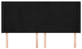 Cabeceira de cama c/ abas veludo 183x16x118/128 cm preto