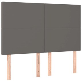 Cama box spring c/ colchão/LED 140x200cm couro artificial cinza
