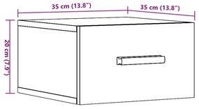 Mesa de cabeceira de parede 35x35x20 cm cor carvalho artisiano