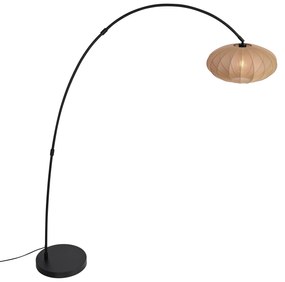 Candeeiro de Arco Japandi Preto com Abajur Castanho - Bida Japandi