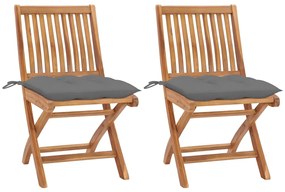 vidaXL Cadeiras de jardim c/ almofadões cinzento 2 pcs teca maciça