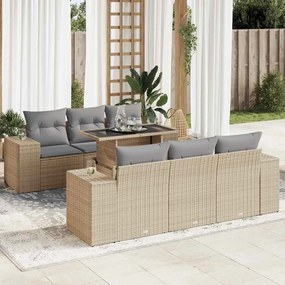 7 pcs conjunto de sofás p/ jardim com almofadões vime PE bege