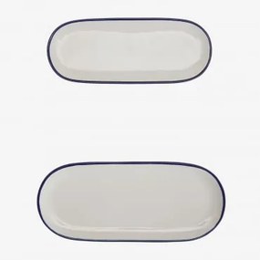 Conjunto De 2 Tabuleiros Em Grés Ronilena Branco Gardenia - Azul Ken - Sklum