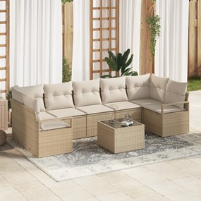 Conjunto de Sofá de Jardim vidaXL de 8 Peças com Almofadas Bege Vime S