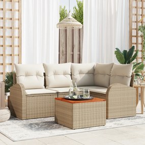 vidaXL Conjunto de Sofá de 5 Peças para Jardim com Almofadas Bege Polirattan Acácia