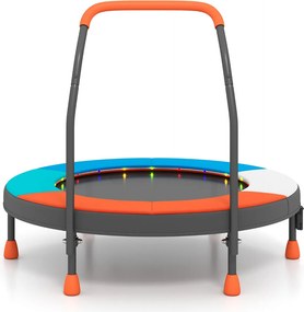 Mini-trampolim para crianças de 90 cm com luzes, dobrável, com barra de espuma e capa de segurança acolchoada multicolorida 2