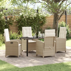 Conjunto de Jantar de Jardim com Almofadas, Rattan Poliéster Bege