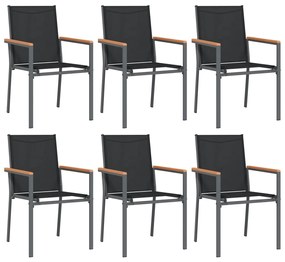 7 pcs conjunto de jantar para jardim textilene e aço preto