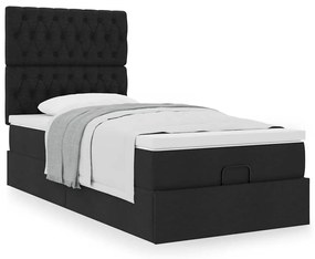 Cama otomana com colchão 90x200 cm tecido preto