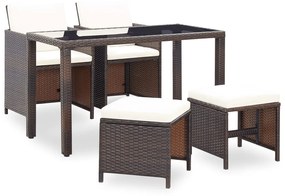 vidaXL 5 pcs conjunto de jantar exterior c/ almofadões vime castanho
