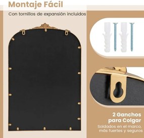 Espelho Curvo para Parede 95 x 66 cm Espelho Barroco Ornamentado Tradicional Vintage Dourado com Moldura de Metal Dourado