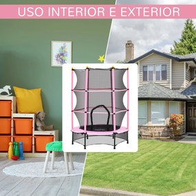 Trampolim para Crianças com Rede de Segurança e Estrutura de Aço para Interiores e Exteriores Carga 50kg Ø140x190 cm Rosa