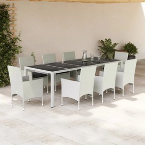 vidaXL 9 pcs conjunto jantar jardim c/ almofadões vime PE/vidro branco