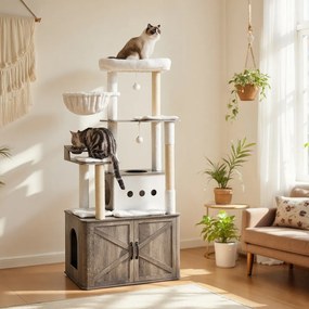 Arranhador de gatos 2 em 1 com cavidade para descansar 80 x 49 x 170 cm cinza-bege