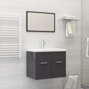 vidaXL 2 pcs conj. móveis casa de banho contraplacado cinza brilhante