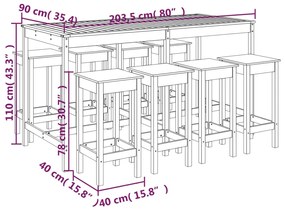 9 pcs conjunto de bar para jardim pinho maciço